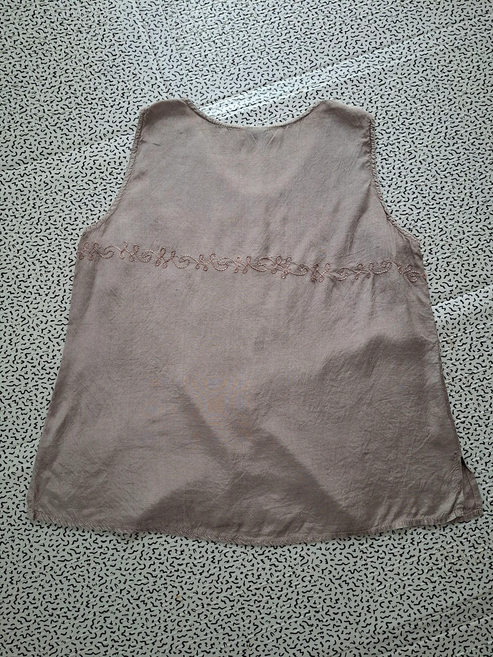 Blusa sin mangas mujer boho bordada beige topo 100% viscosa T1 S 36/38 vintage – photo 8